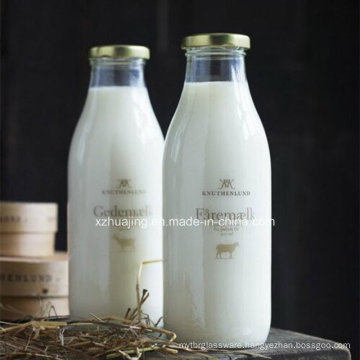 1 Liter Clear Glass Pure Milk Bottles with Tin Lids